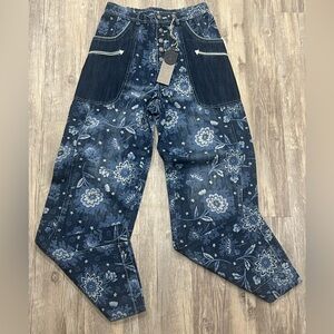 Double D Ranch Indigo Floral Wide Leg Jeans